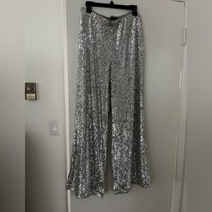 🌴 3/$35 Ann Taylor Silver Wide Leg Sequin Pants